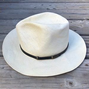Bailey Vintage Shantung U-Rollit Western Ranch Rancher Hat Straw Leather Trim